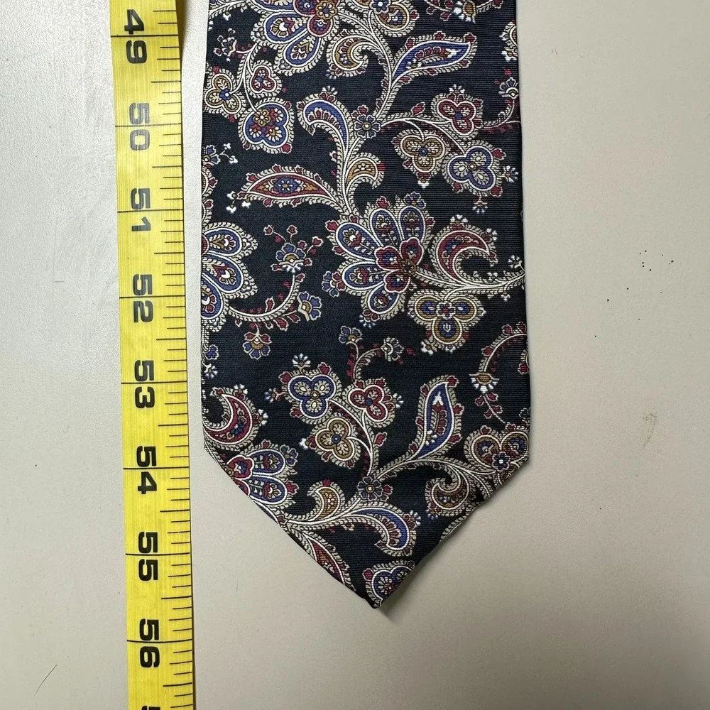 Christian Dior Monsieur Paisley Silk Tie Navy Blue Burgundy Gold USA Made 55in